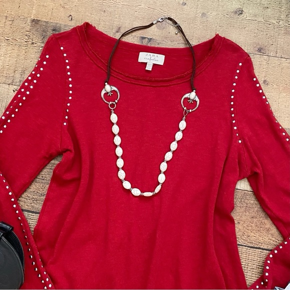 Beautiful Red Pullover, Silver Studs by ZARA Trafaluc - Picture 2 of 12